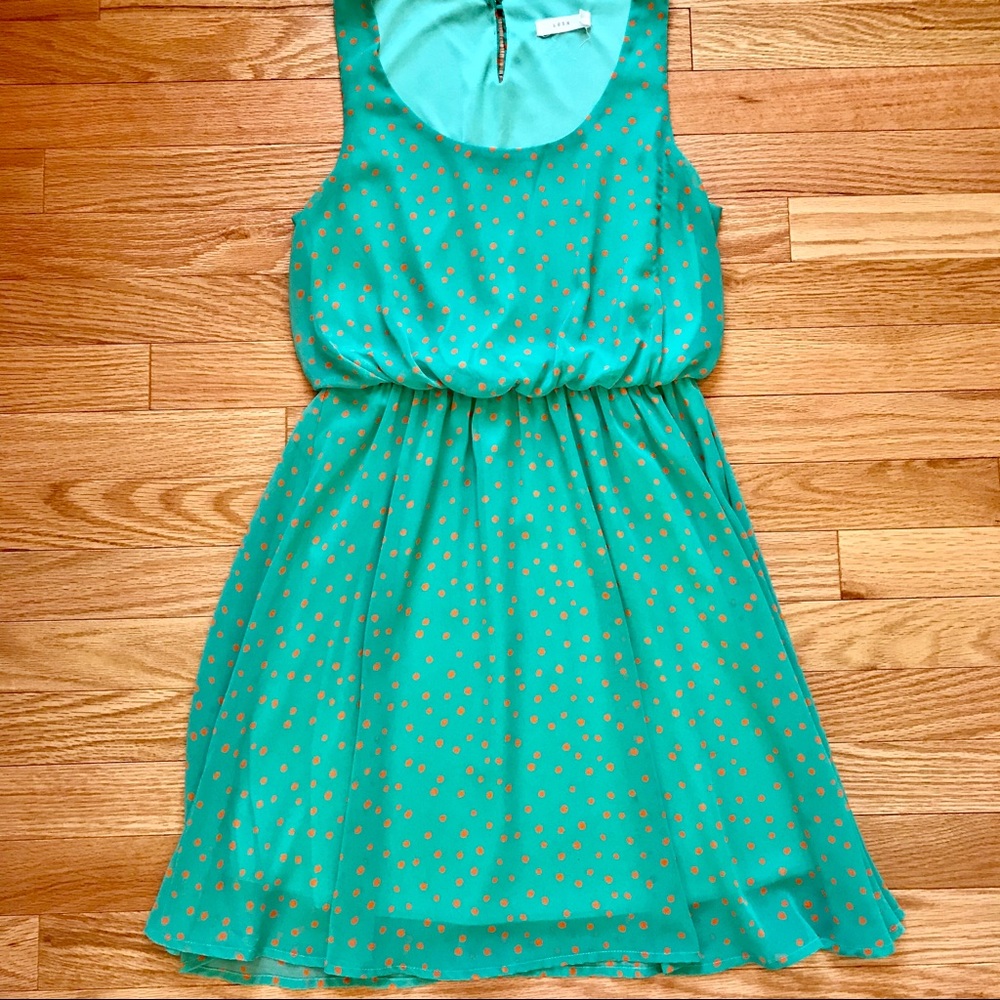 Lush Dress | Light Teal with Orange Polka Dots